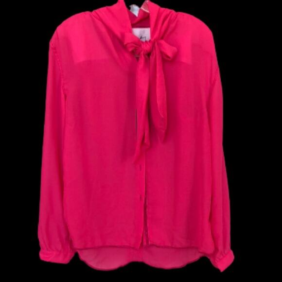 arnold zimberg Tops - ARNOLD ZIMBERG Hot Pink Bow Collar Long Sleeves